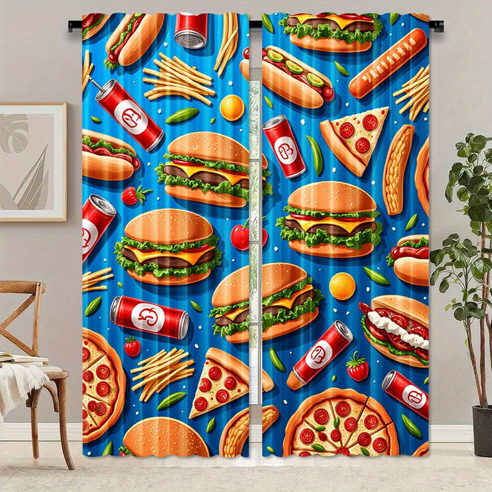 Food Snacks Background - Cortina de 2 Painéis com Estampa