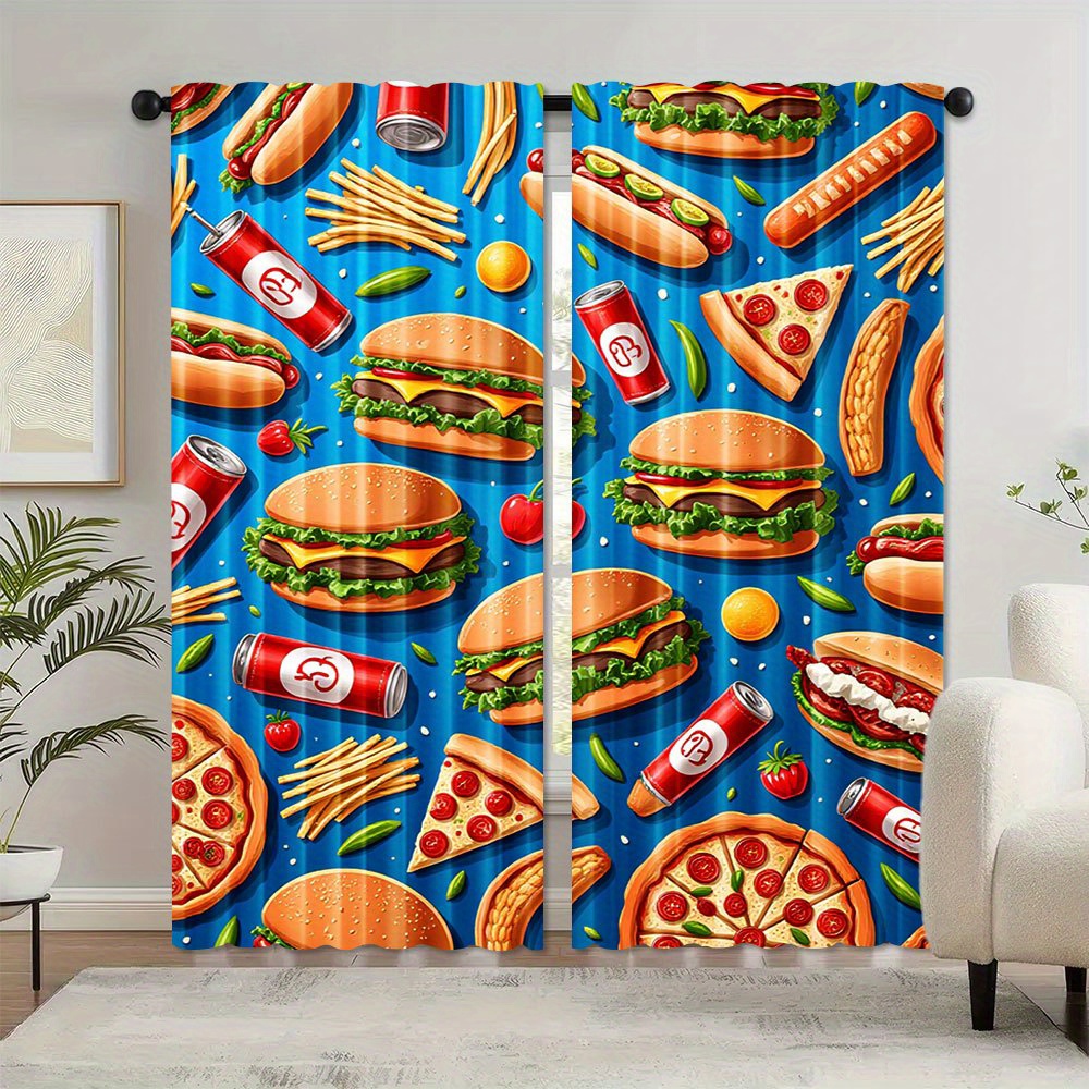 Cortina de 2 Painéis com Estam - Food Snacks Background avaliação e preço