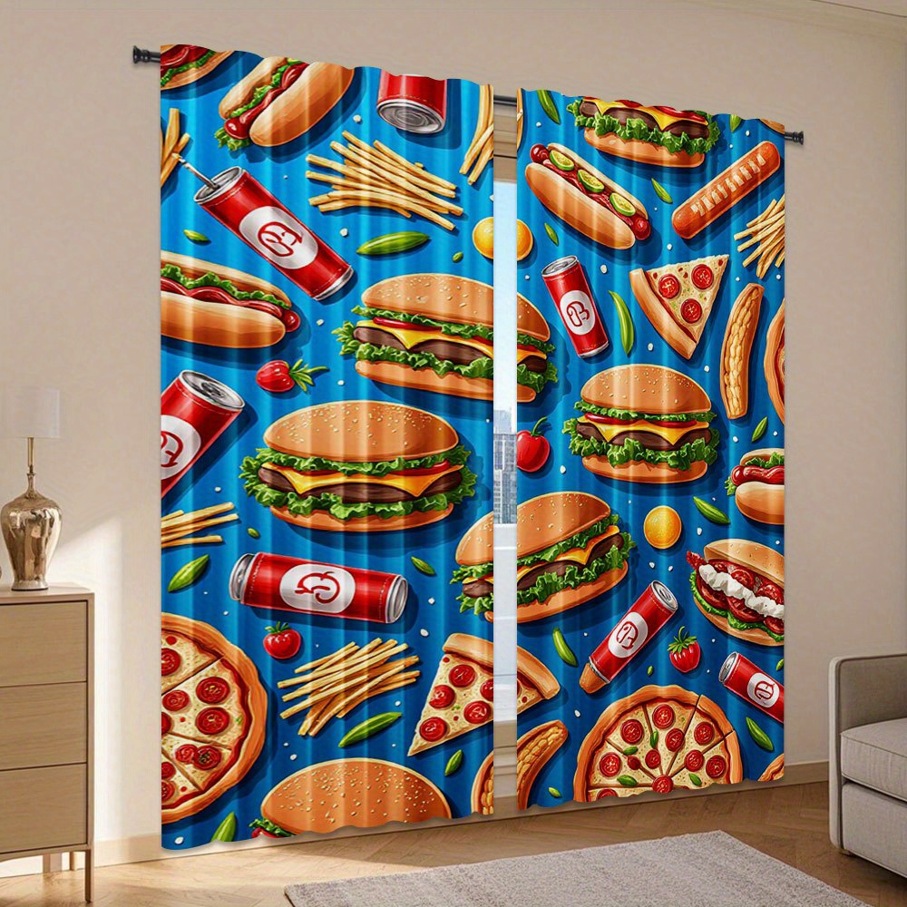 Cortina de 2 Painéis com Estam - Food Snacks Background avaliação e preço